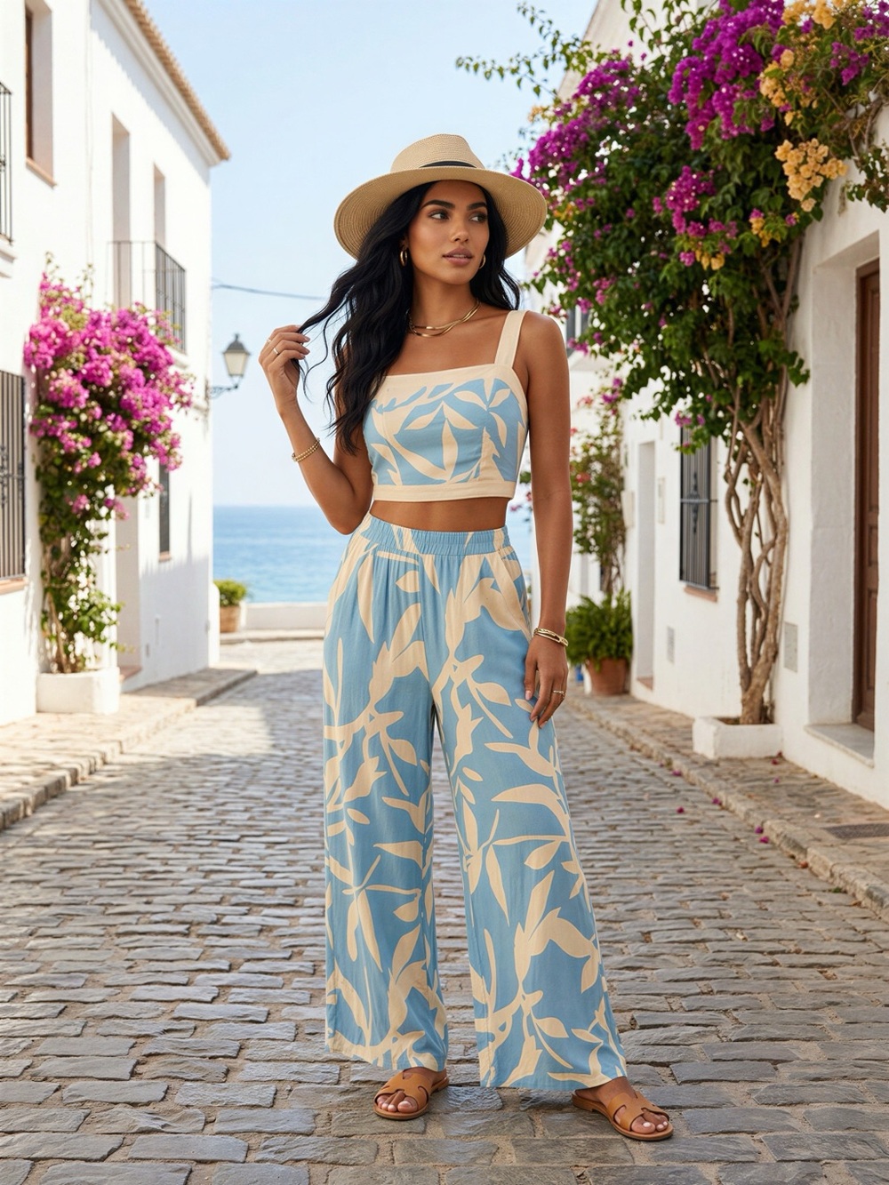 Two-Piece Crop Top & Wide-Leg Pant Set
